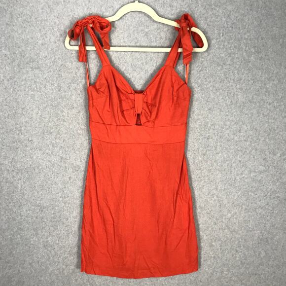 Monteau Dress Womens Small‎ Orange Strap Tie Bow Western Preppy Festival Rodeo - Picture 1 of 10